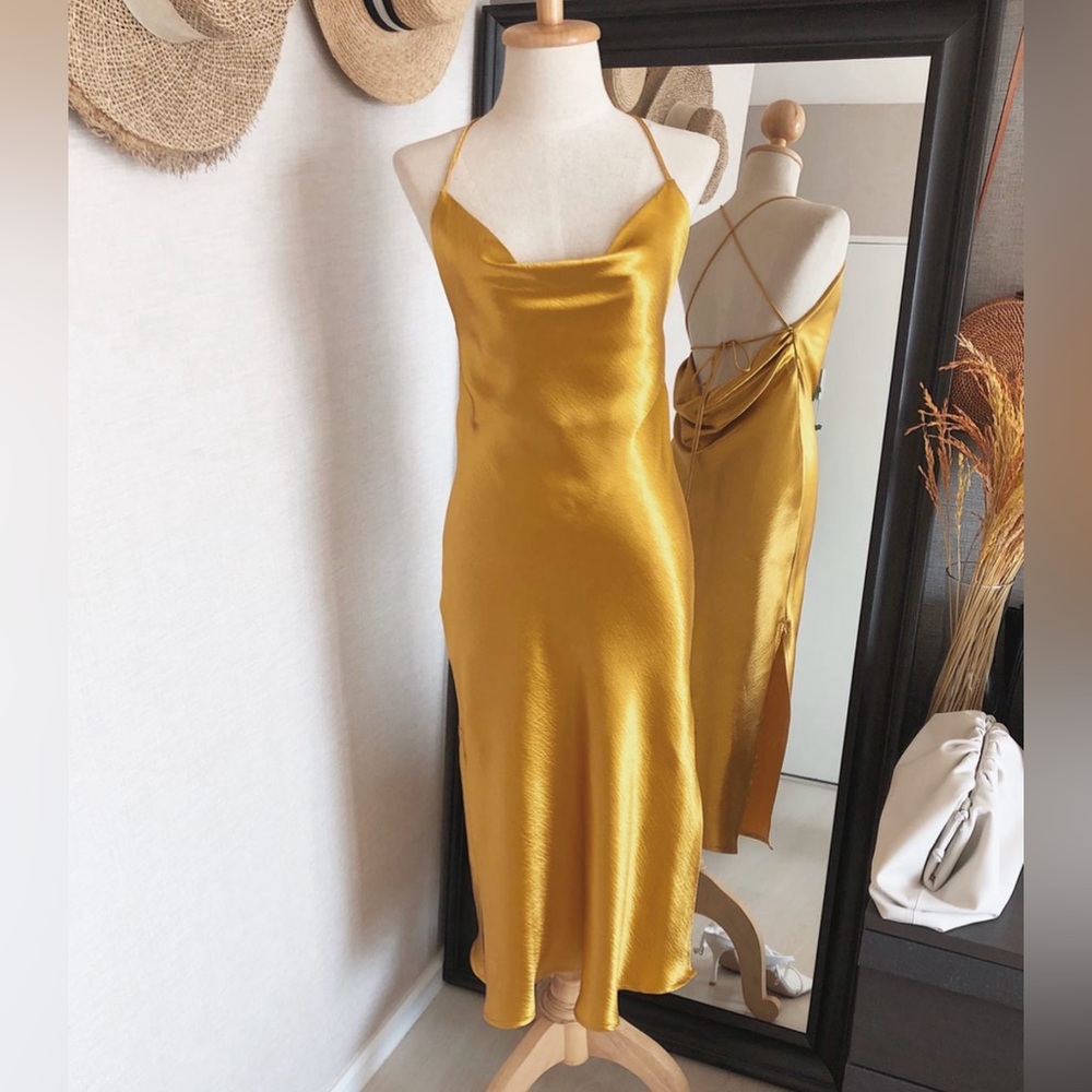 Elegant Gold Satin Slip Dress